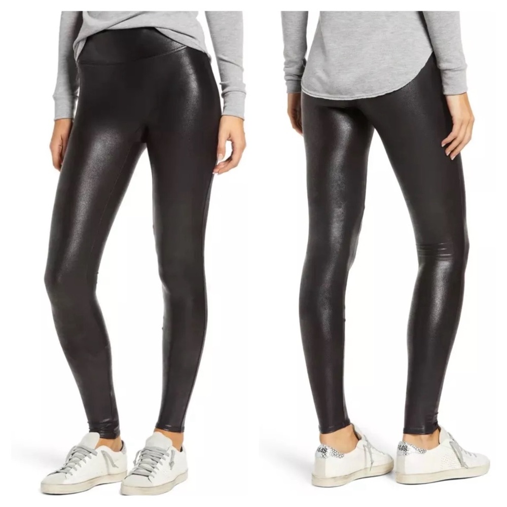 SPANX 2437Q Black Faux Leather Leggings Women’s Size Large Petite